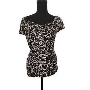 Max Studio Vintage Y2K Asymmetrical Floral Cowl Neck Cap Sleeve Top Medium Black